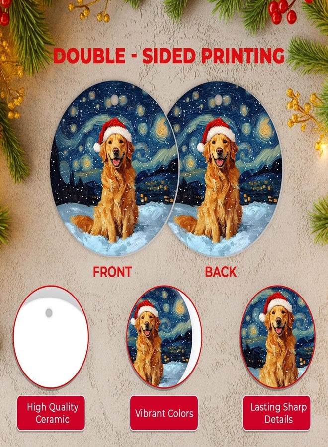 GENANY Golden Retriever Christmas Ornament, Starry Night Hanging Ornaments 2025, Glossy Printed Ceramic Keepsake,Christmas for Women Men Pet Lover, Dog Tree Decorations - Image 3